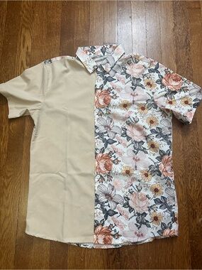 Men's Beige and Floral Button Up